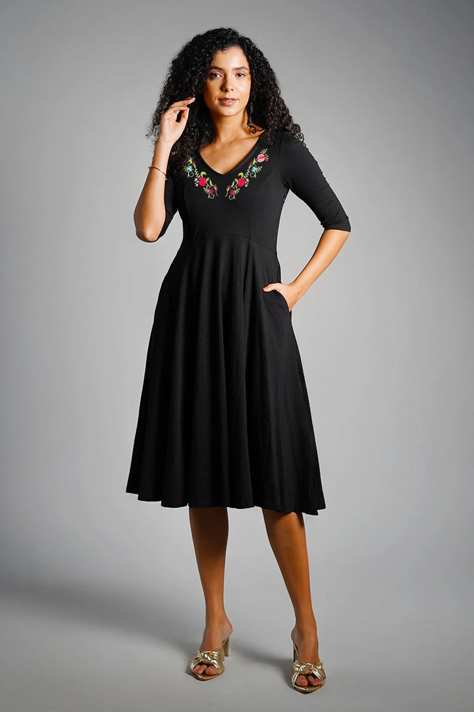 jersey fit and flare dress Buy Talethread Black Cotton with embroidery – TaleThread Dakota Johnson turns heads womens costumes Available in sizes 1X Size:0-12 months