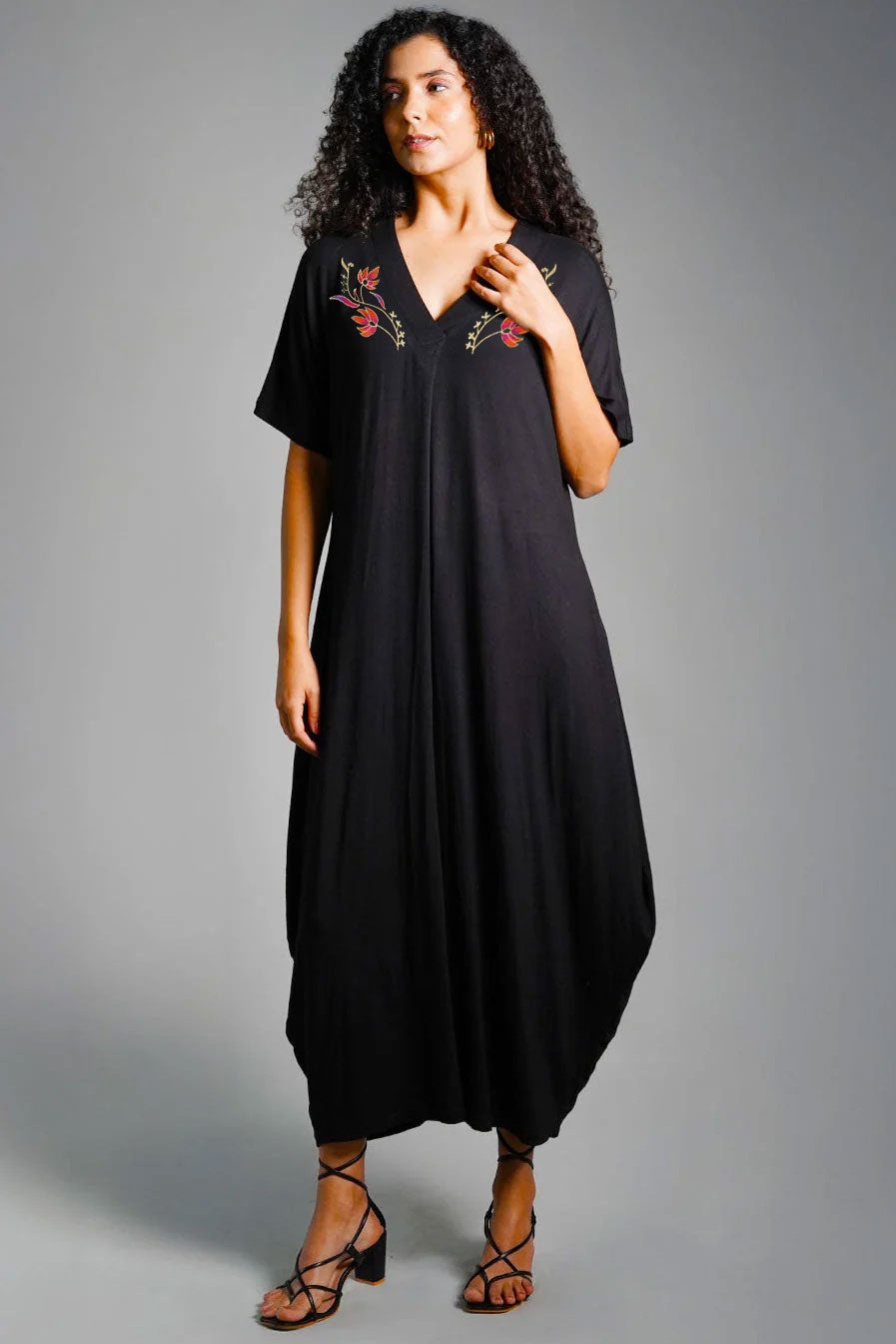 black jersey shift dress Dolman Sleeve Embroidery Knit Ladies dresses