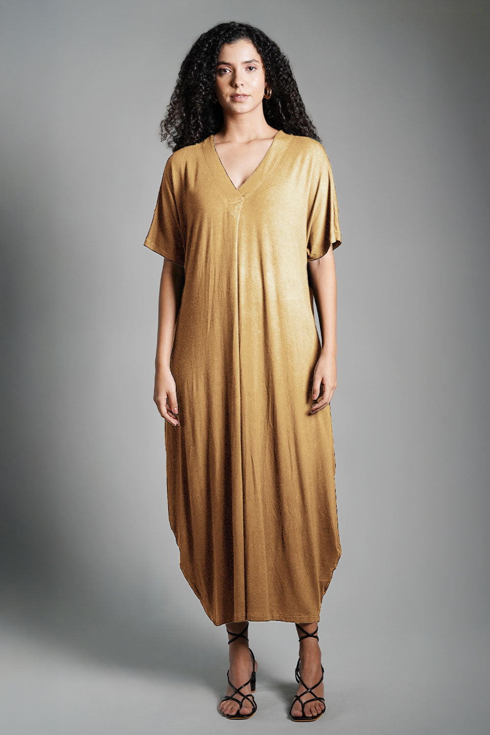 jersey knit shift dress Dolman Sleeve Beige Midi dress