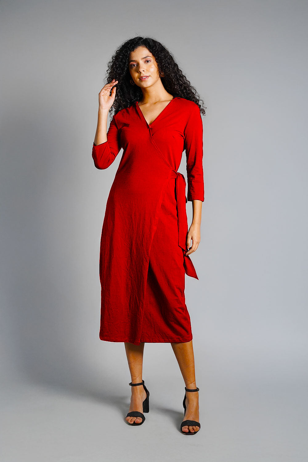 red jersey wrap dress Red Cotton Jersey Wrap Dress