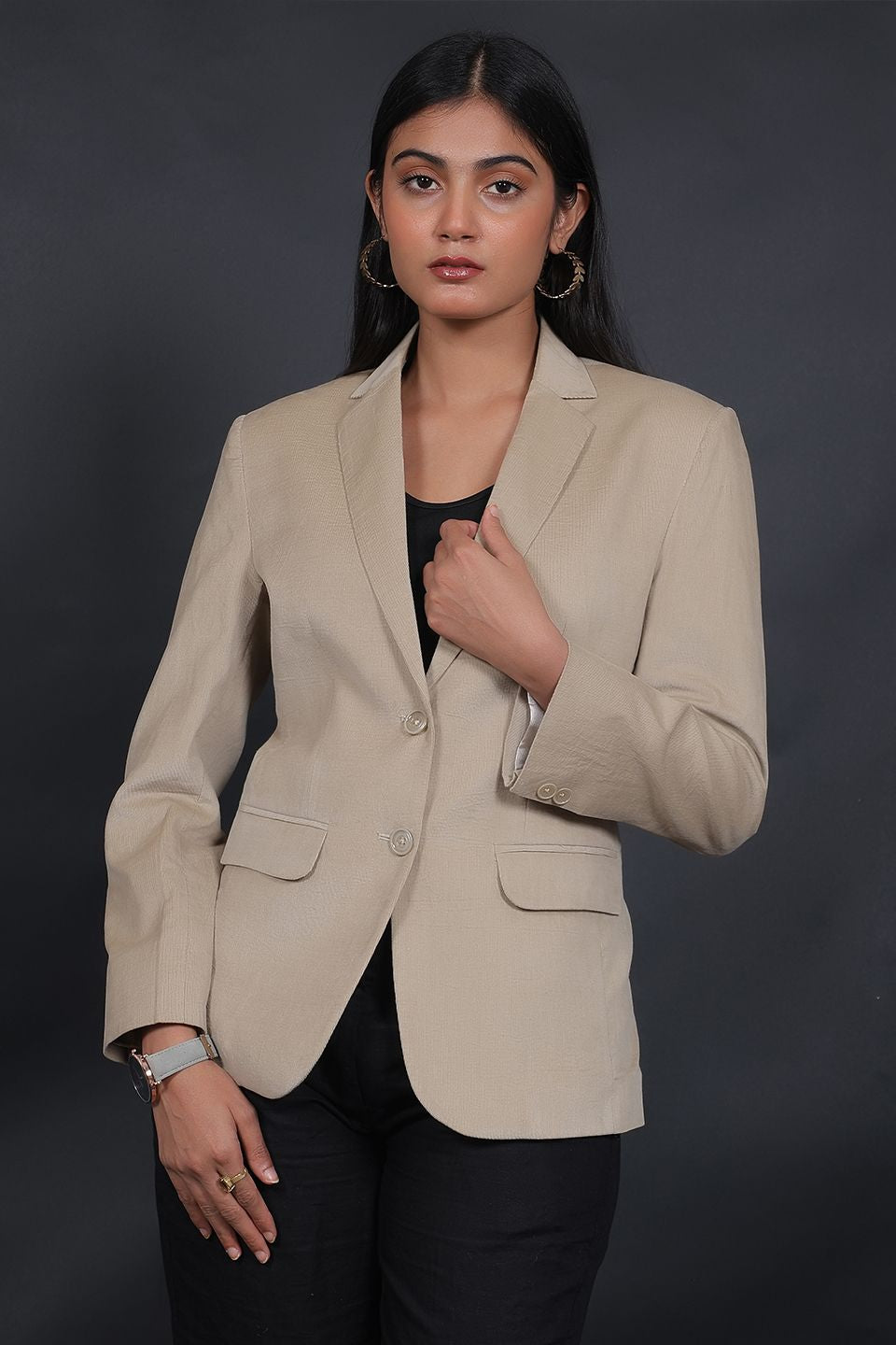 Talethread Women's Corduroy Cotton Beige Blazer Buy Online