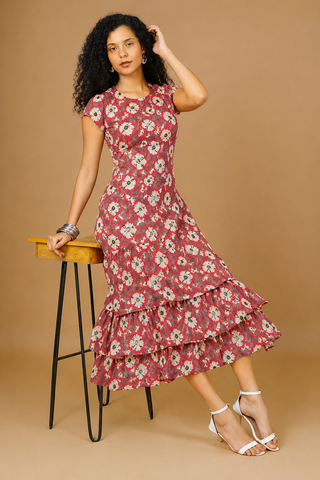 Crimson Meadow Ruffle Dress – TaleThread