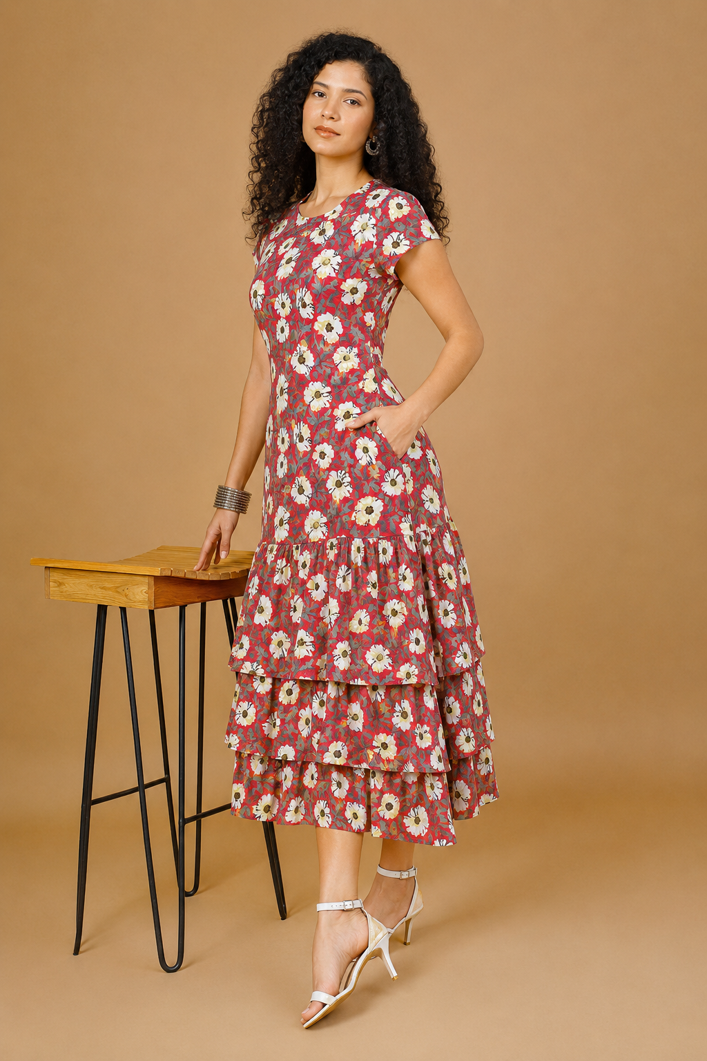 Crimson Meadow Ruffle Dress – TaleThread