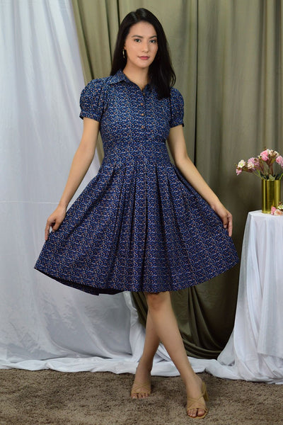 100% Cotton Mini Blue Dress