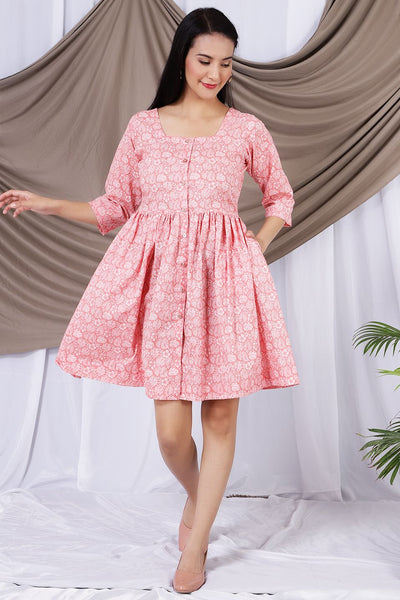 100% Cotton Mini Pink Dress