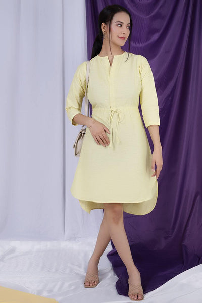 Cotton Linen Mini Yellow Dress