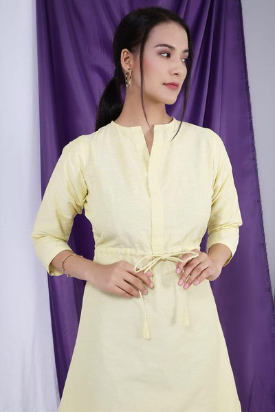 Cotton Linen Mini Yellow Dress