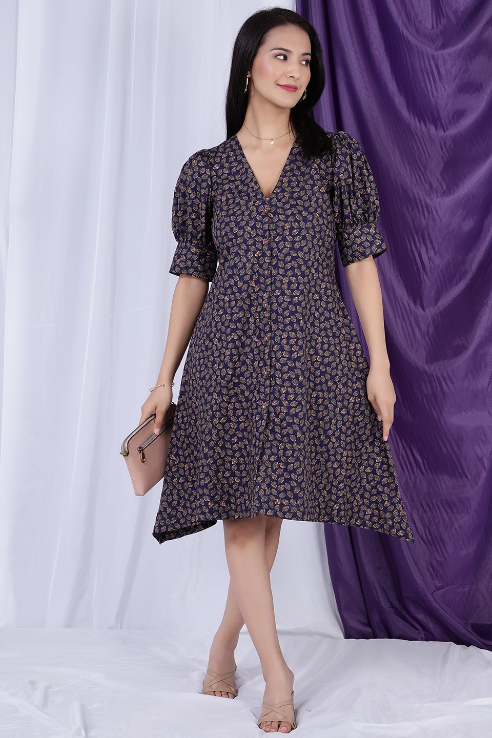 100% Cotton Midi Purple Dress