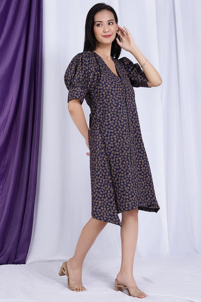 100% Cotton Midi Purple Dress