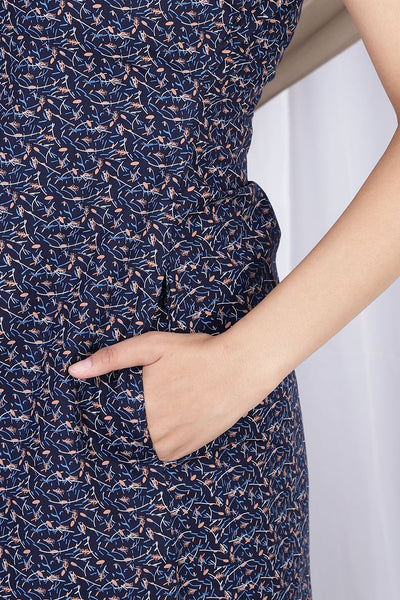 100% Cotton Midi Blue Dress