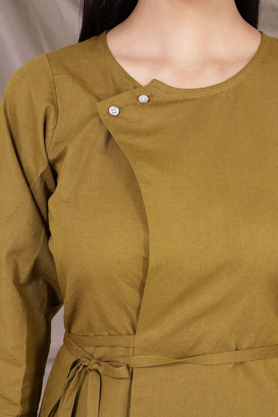 Cotton Linen Midi Green Dress