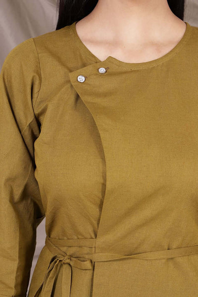 Cotton Linen Midi Green Dress