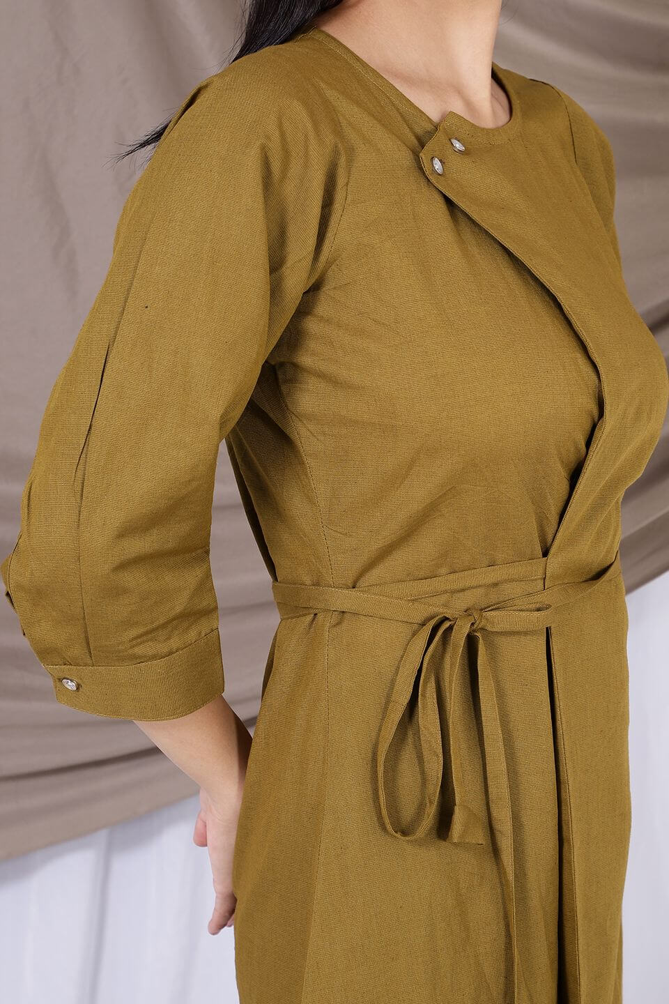 Cotton Linen Midi Green Dress
