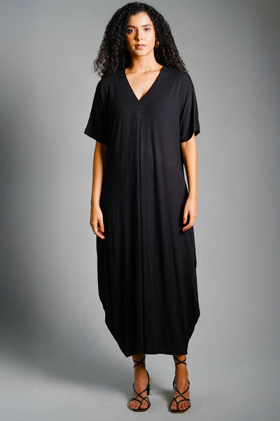 Dolman Sleeve Black Jersey Knit Shift Dress