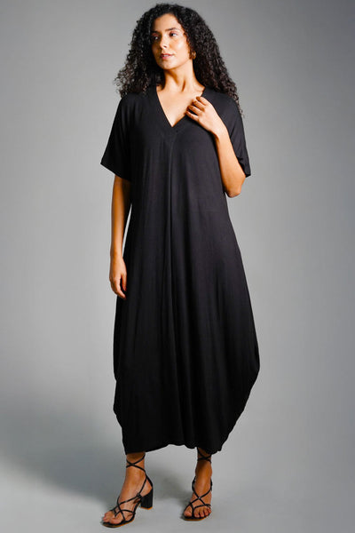 Dolman Sleeve Black Jersey Knit Shift Dress