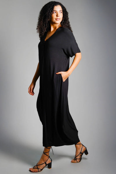 Dolman Sleeve Black Jersey Knit Shift Dress
