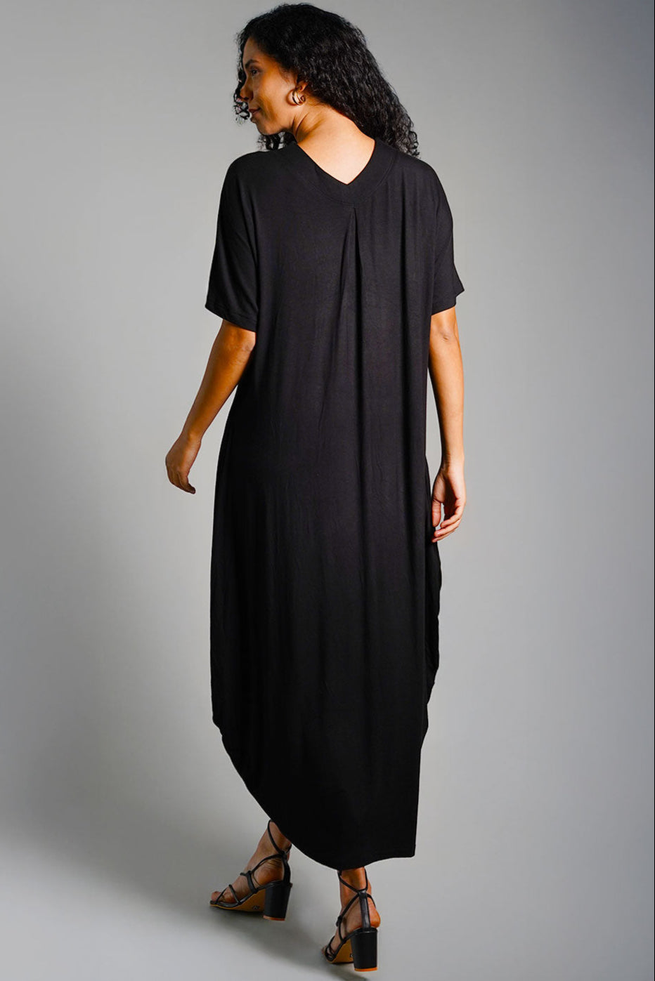Dolman Sleeve Black Jersey Knit Shift Dress