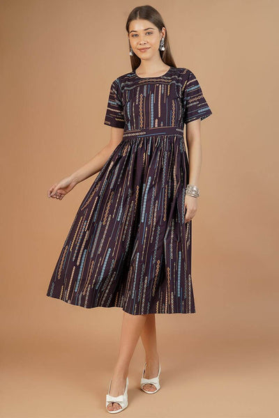 100% Cotton Purple Midi Dress