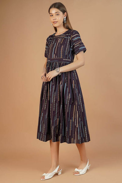 100% Cotton Purple Midi Dress