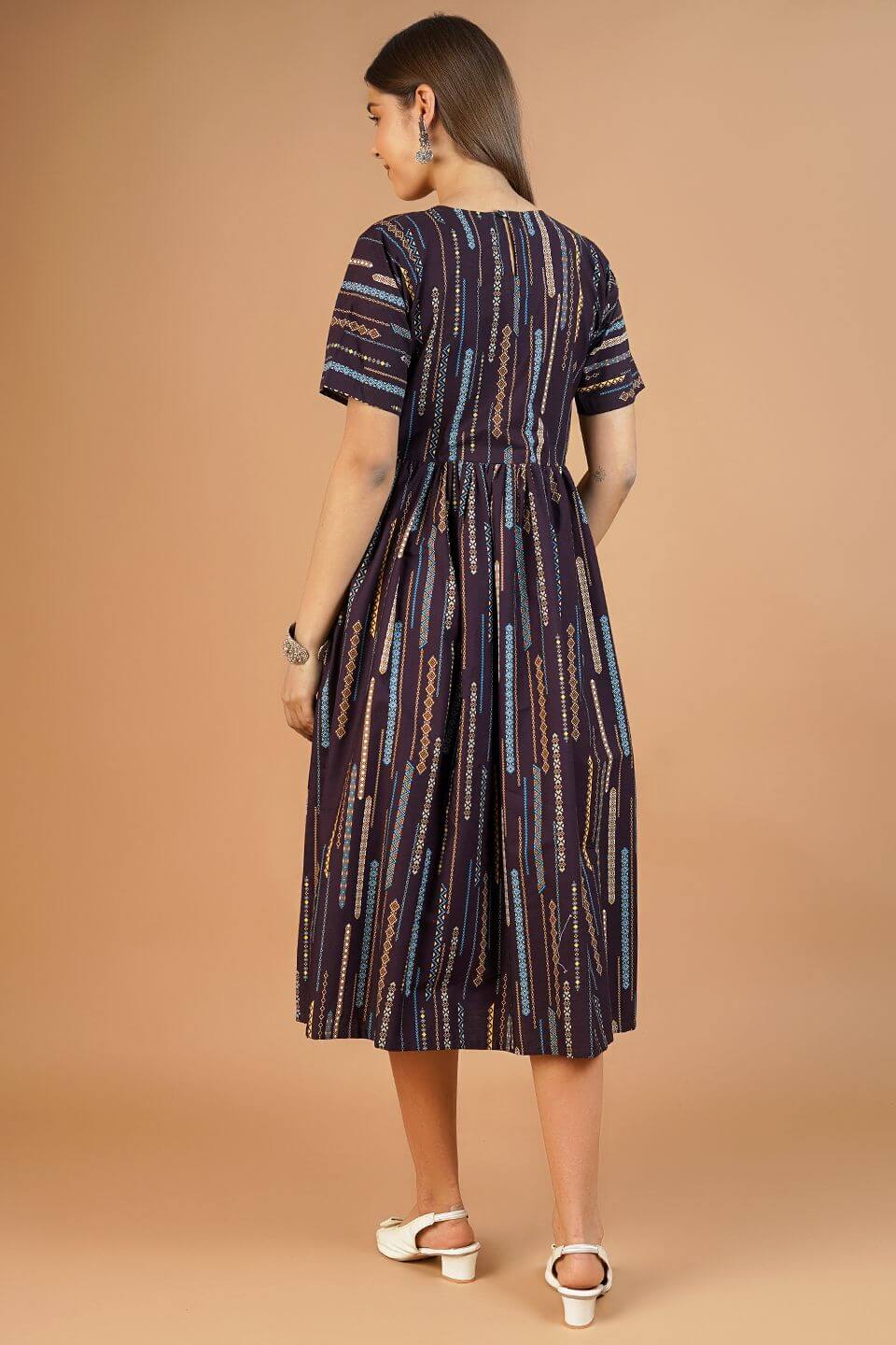 100% Cotton Purple Midi Dress