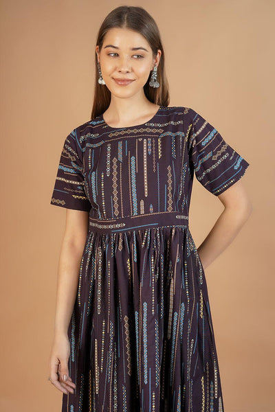 100% Cotton Purple Midi Dress
