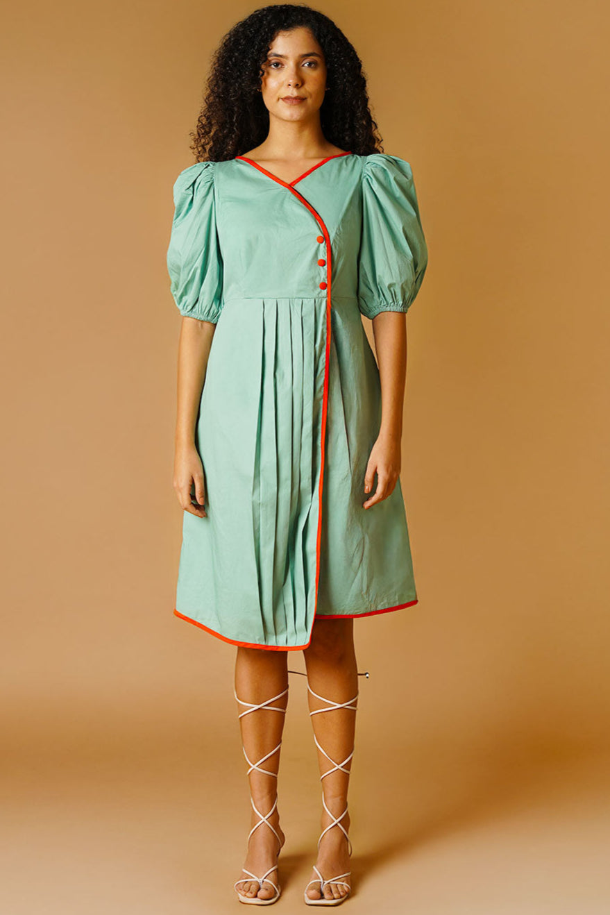 Poplin Green Mini Dress