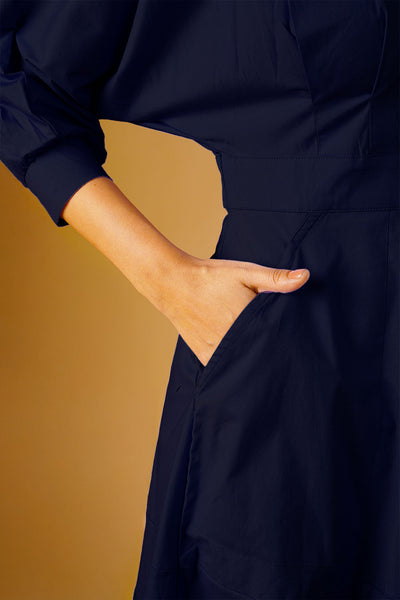 Poplin Navy Midi Dress