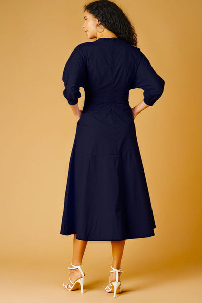 Poplin Navy Midi Dress