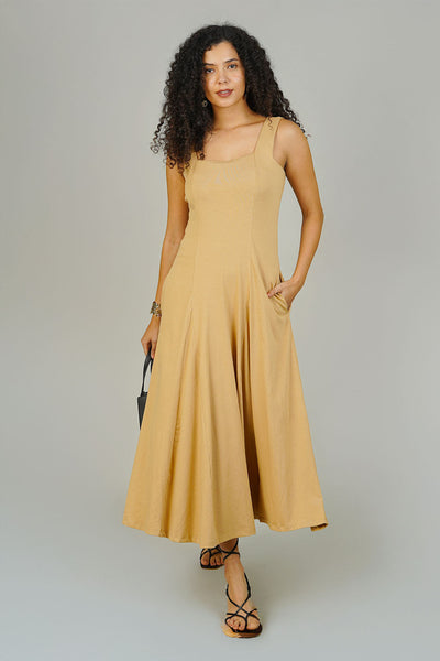 Beige Knit Cotton Dress