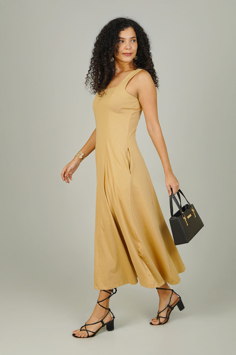 Beige Knit Cotton Dress