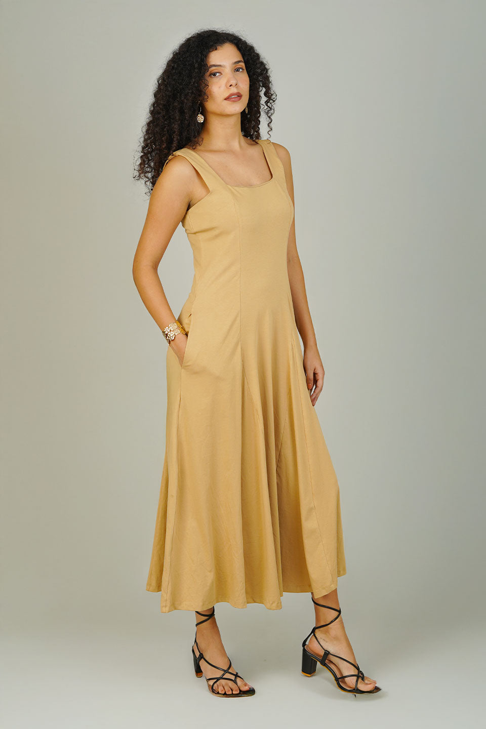 Beige Knit Cotton Dress