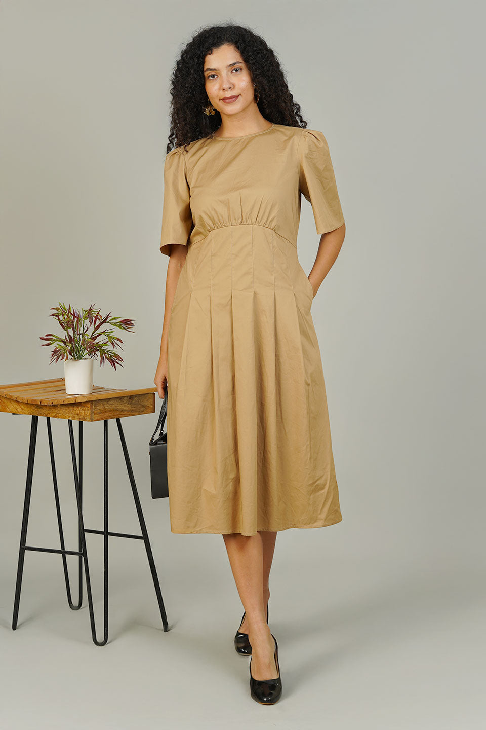 Beige Poplin Cotton Dress
