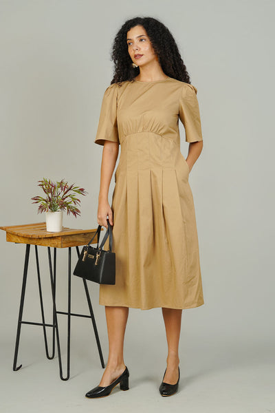 Beige Poplin Cotton Dress