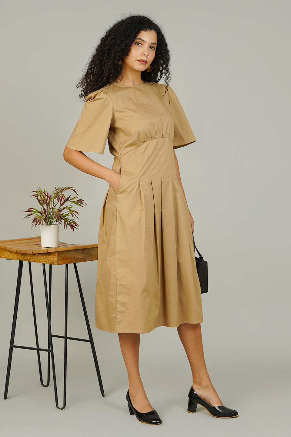 Beige Poplin Cotton Dress