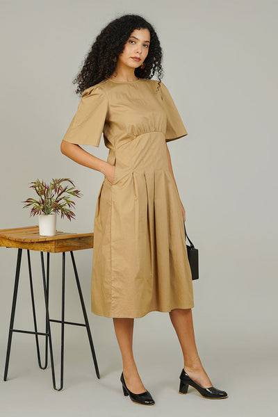 Beige Poplin Cotton Dress