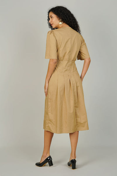 Beige Poplin Cotton Dress