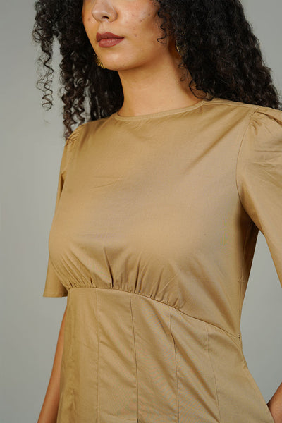 Beige Poplin Cotton Dress