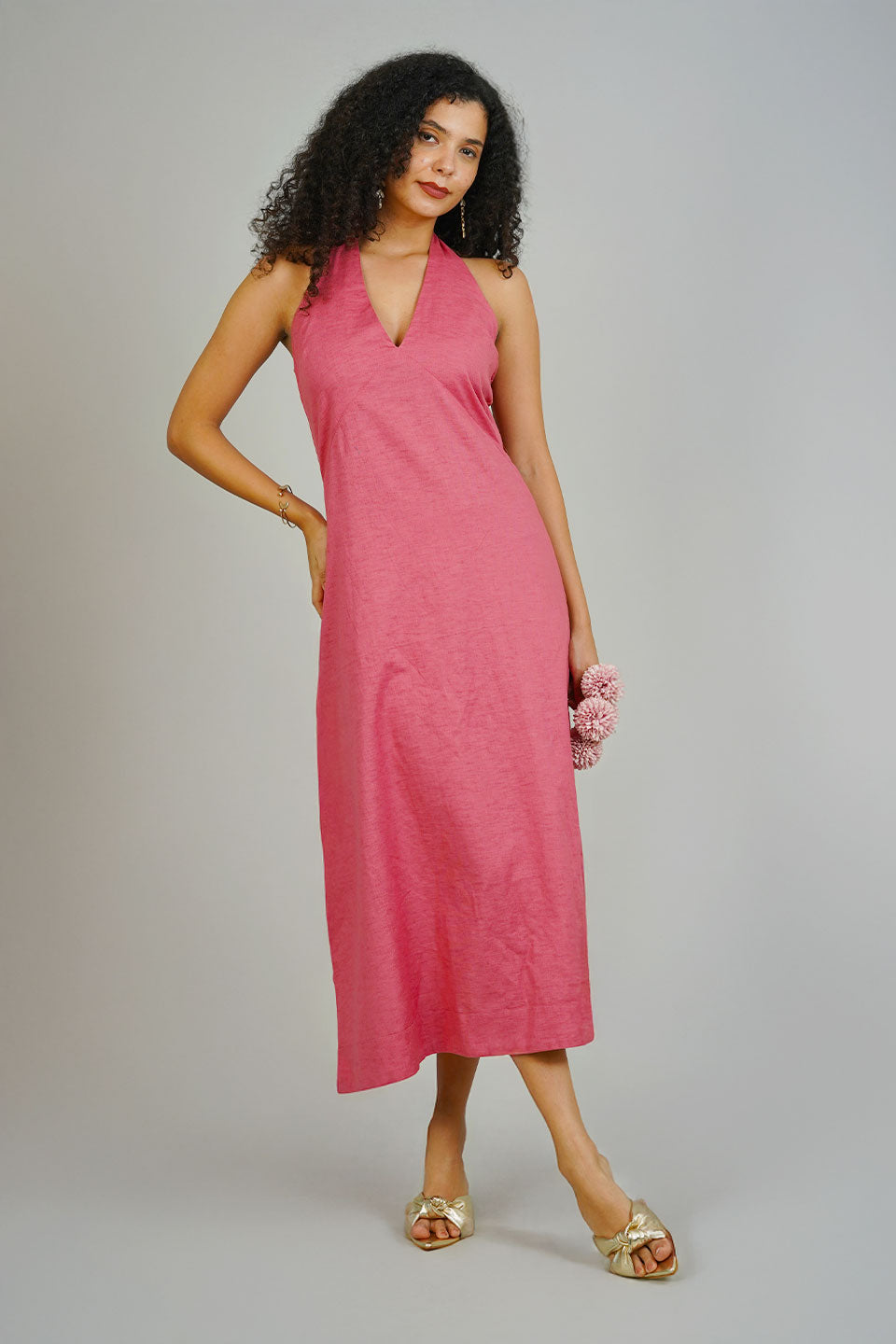 Pink Linen Cotton Dress