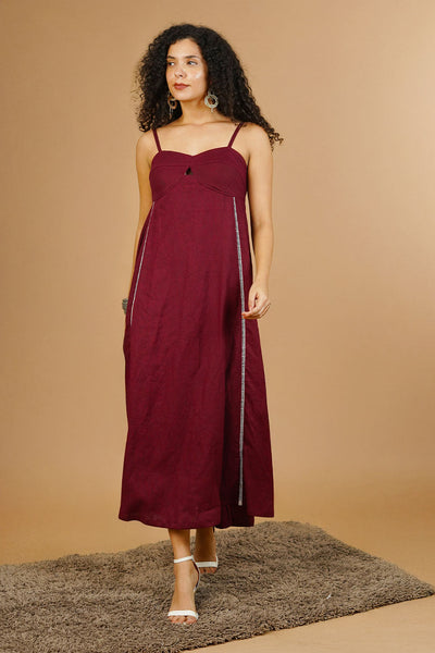 Maroon Linen Cotton Dress