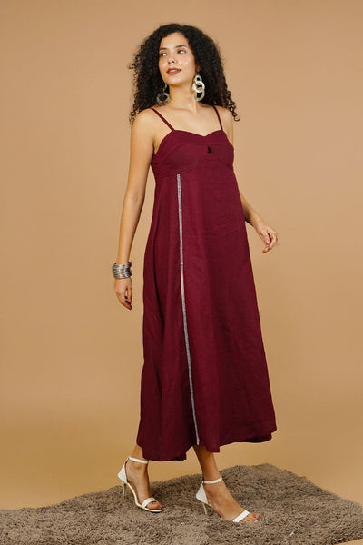 Maroon Linen Cotton Dress