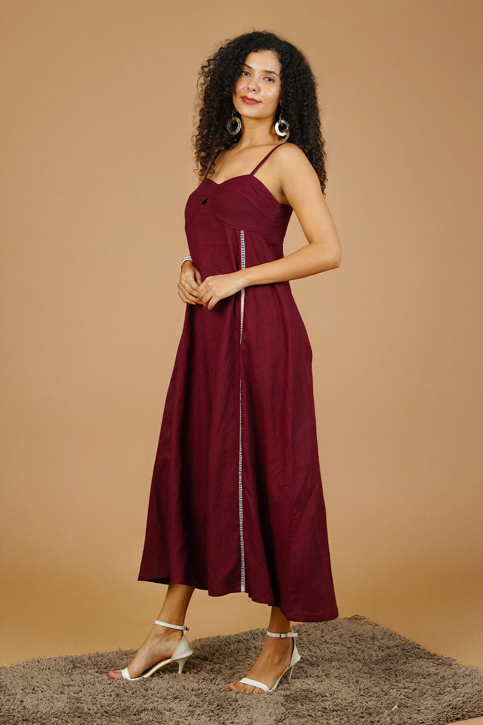 Maroon Linen Cotton Dress