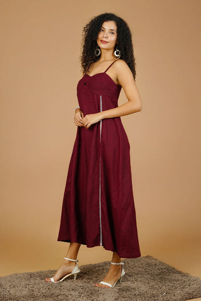 Maroon Linen Cotton Dress