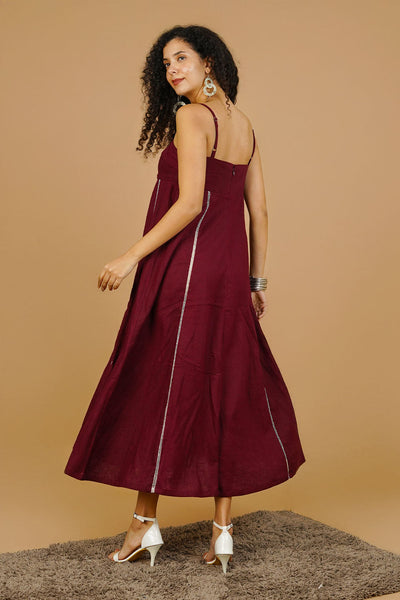 Maroon Linen Cotton Dress