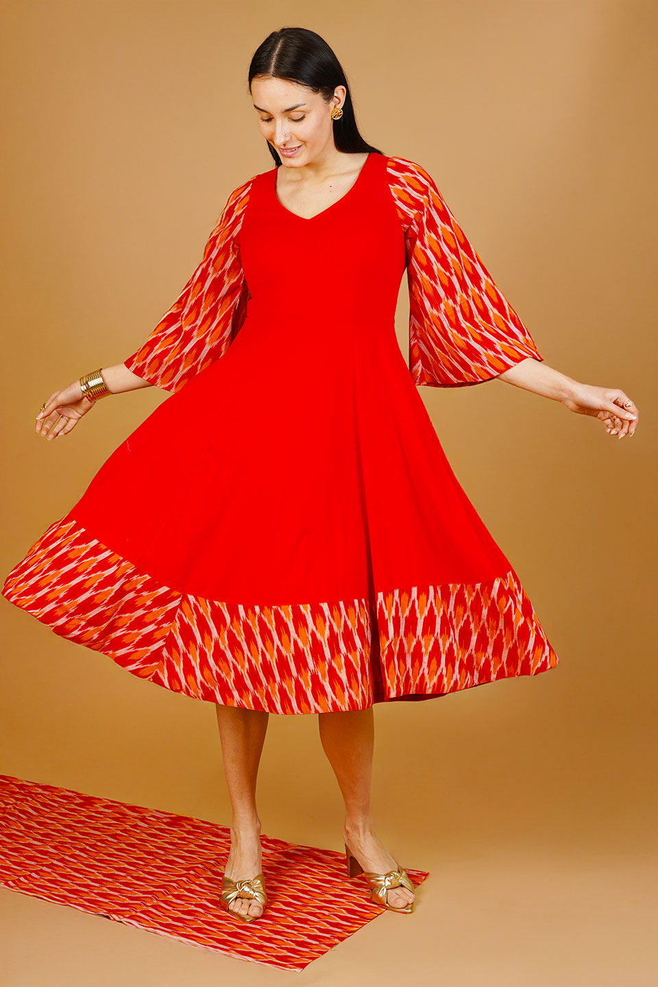 ikat design dresses White and Blue Handwoven Ikat Fit and Flare Dress