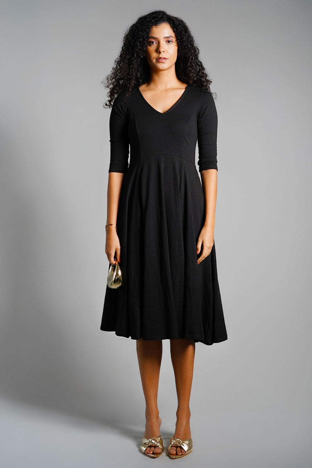 Black Cotton Jersey Fit And Flare Dress