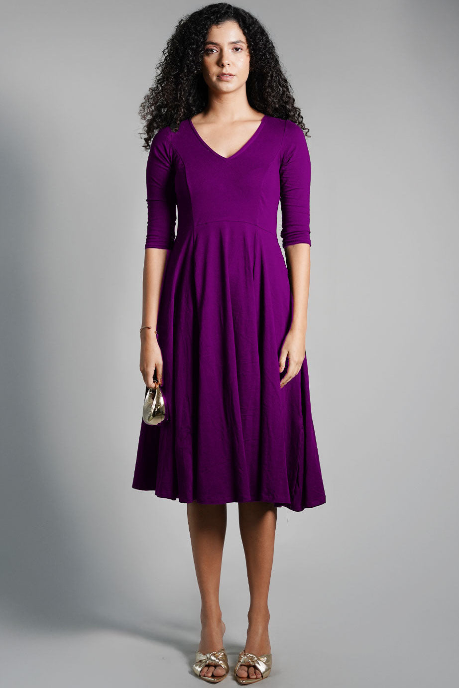 Purple Cotton Jersey Fit And Flare Dress