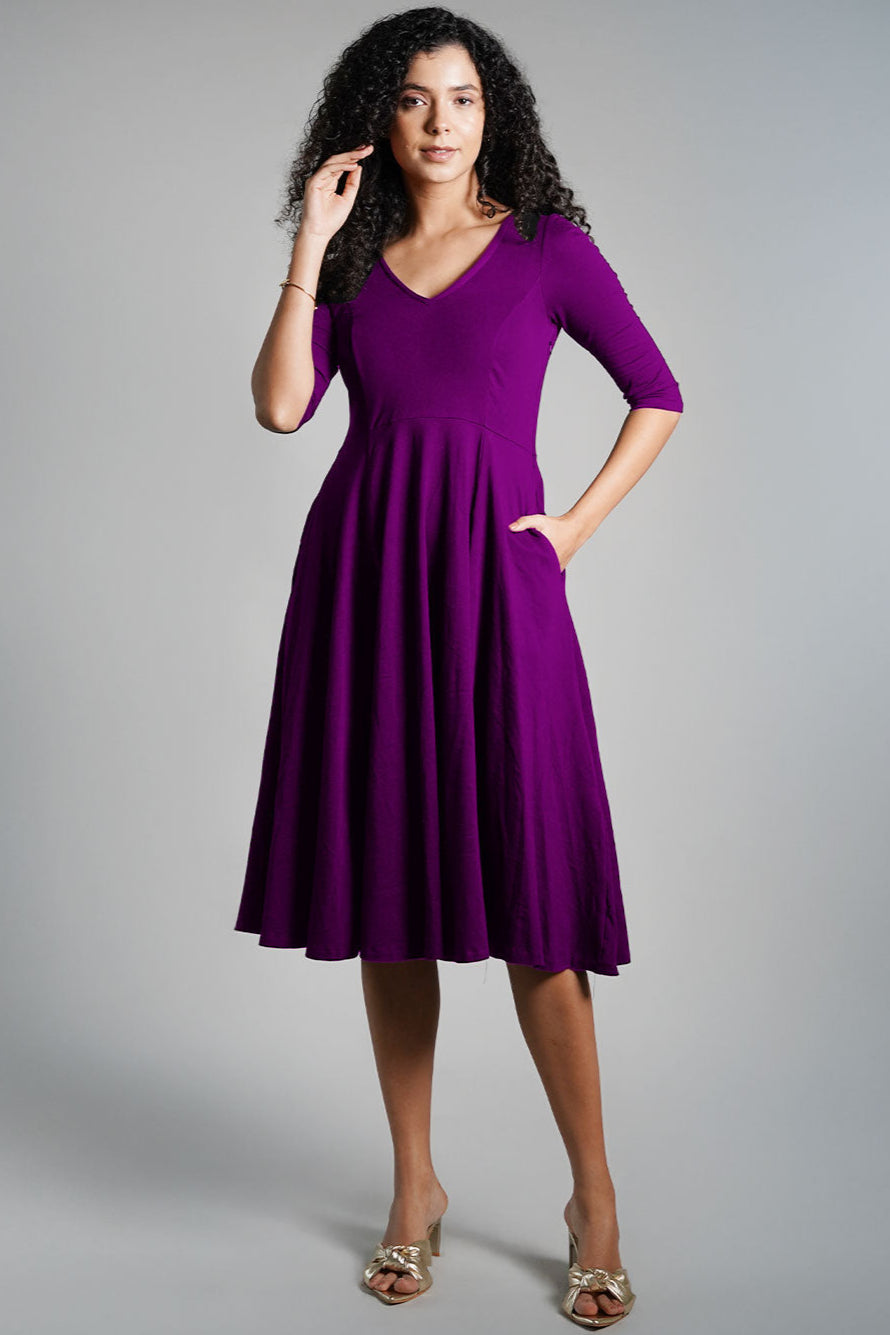 Purple Cotton Jersey Fit And Flare Dress