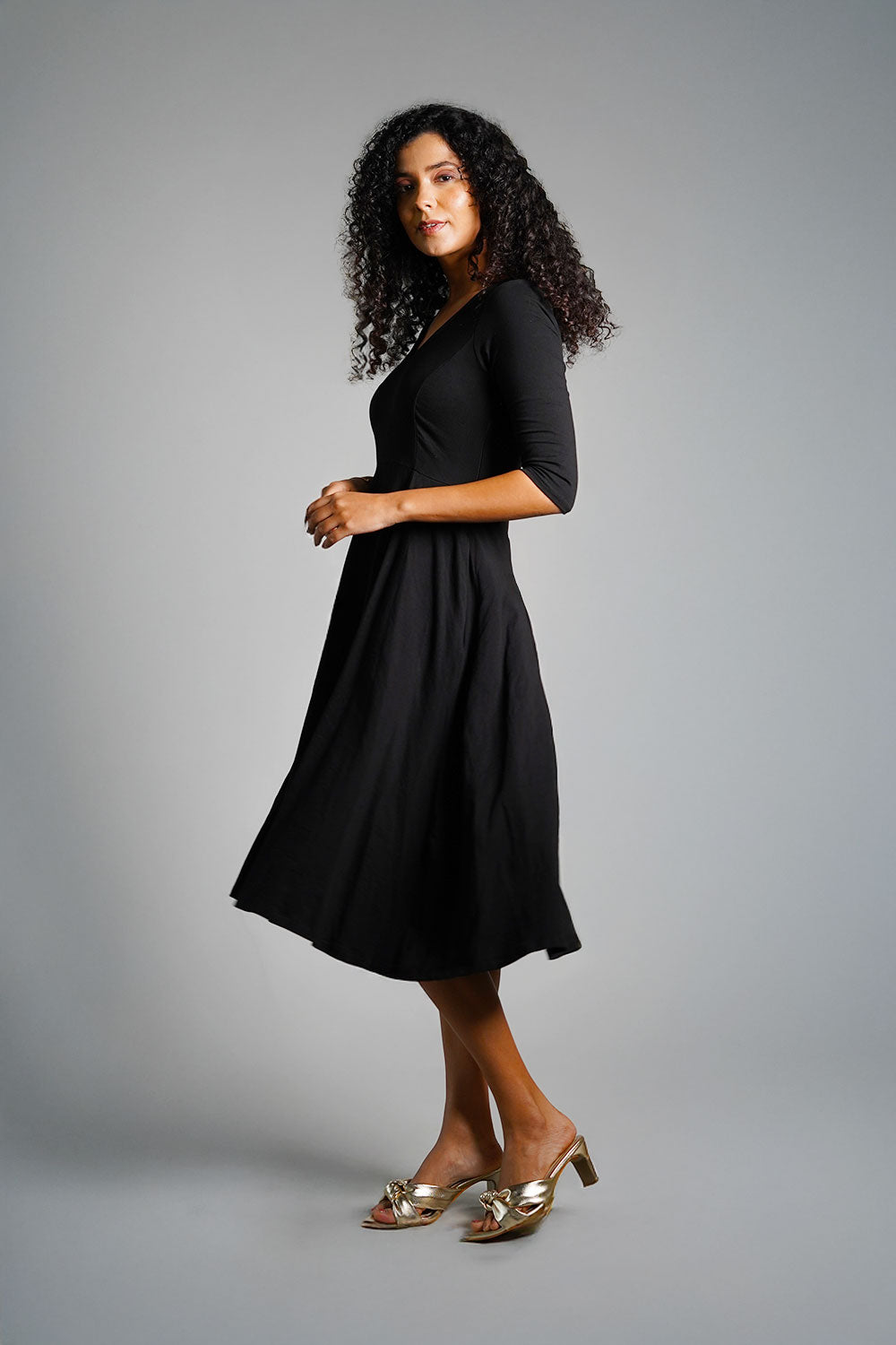 Black Cotton Jersey Fit And Flare Dress