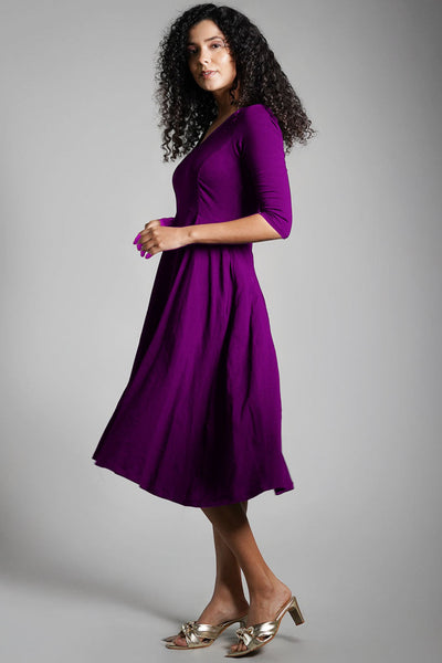 Purple Cotton Jersey Fit And Flare Dress