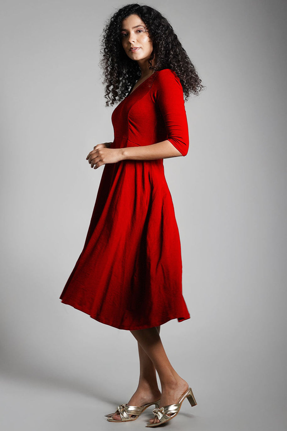 Red Cotton Jersey Fit And Flare Dress
